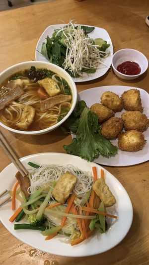 Beef soup great, Stir fried noodles not good, tofu great   at Phap Duyen Mon An Chay in Mui Ne
