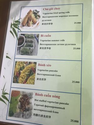 Menu at Phap Duyen Mon An Chay in Mui Ne