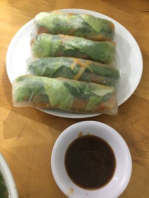 Fresh summer rolls with peanut sauce  at Phap Duyen Mon An Chay in Mui Ne