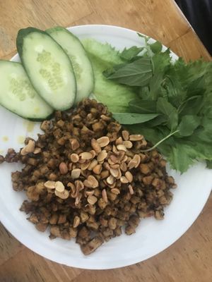 Mushrooms, tofu and fried rice paper   at Phap Duyen Mon An Chay in Mui Ne