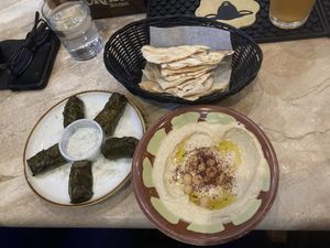 Hummus and dolmas   at Foxtail Kitchen & Bar in Santa Barbara
