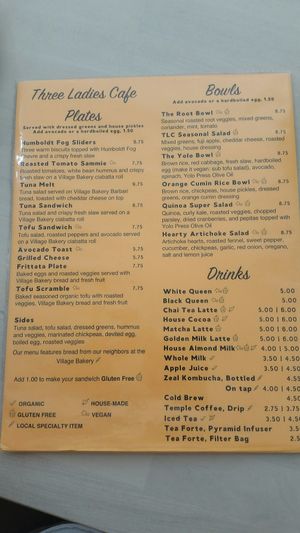 Part 2 menu at Three Ladies Cafe in Davis