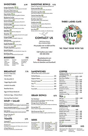 Most up to date menu at Three Ladies Cafe in Davis