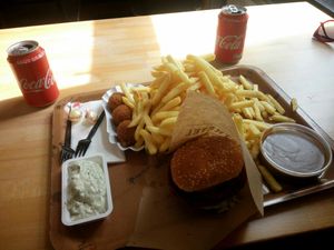 Large fries with two dips and other snacks at De Frietketel in Ghent