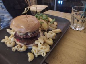 Mac and cheese burger at Seeds for the Soul in Edinburgh