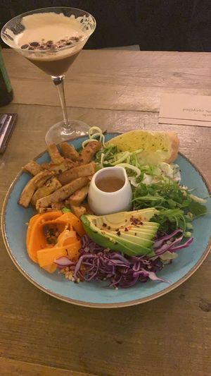 Satay bowl and espresso martini  at Seeds for the Soul in Edinburgh