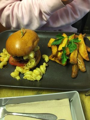 Mac and cheese burger   at Seeds for the Soul in Edinburgh