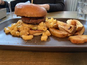Mac n cheese burger   at Seeds for the Soul in Edinburgh