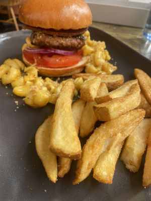 Mac cheeseburger   at Seeds for the Soul in Edinburgh