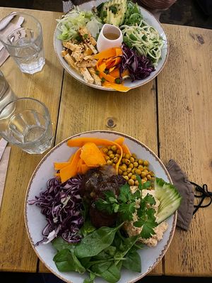 Falafel bowl and satay bowl  at Seeds for the Soul in Edinburgh