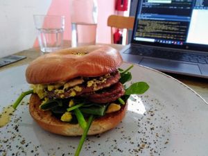 Brekkie Boss bagel at Seeds for the Soul in Edinburgh