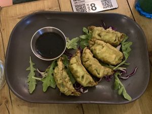 Spinach vegetable gyoza  at Seeds for the Soul in Edinburgh