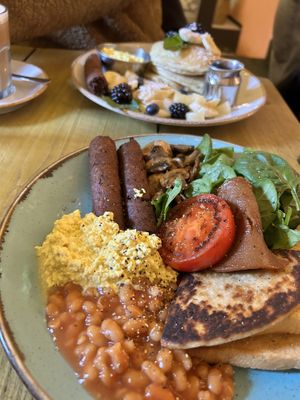 full vegan and sweet pancakes with added sides  at Seeds for the Soul in Edinburgh