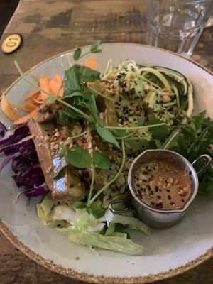 Tofu satay (satay sauce was divine)  at Seeds for the Soul in Edinburgh