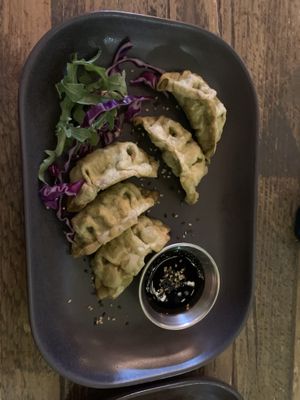 Fried spinach gyoza (also option for steamed)  at Seeds for the Soul in Edinburgh