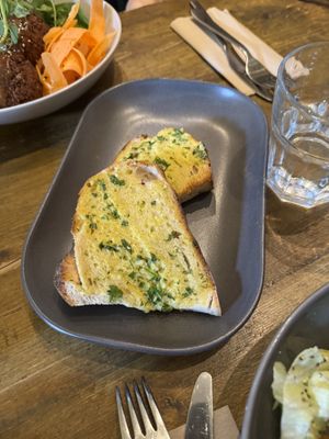 Garlic bread (so so good!!)  at Seeds for the Soul in Edinburgh