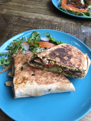 Mexican mushroom, avocado, coriander and salsa wrap at Seeds for the Soul in Edinburgh