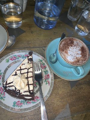 Vegan chocolate and caramel cake and hot chocolate at Seeds for the Soul in Edinburgh
