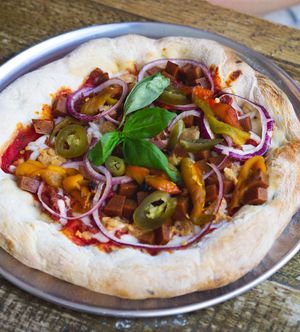 'Meat' feast pizza at Seeds for the Soul in Edinburgh