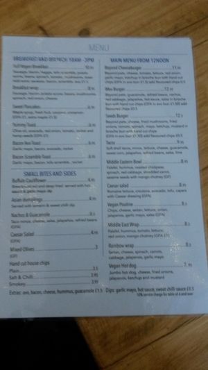 Menu at Seeds for the Soul in Edinburgh