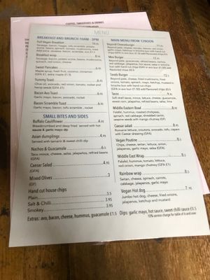 Menu at Seeds for the Soul in Edinburgh