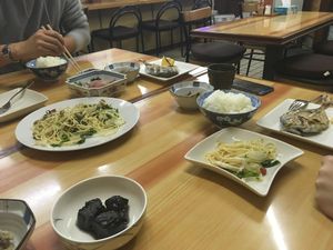 The dishes with meat friends ate. I think it is only fair to show people what is usually served so that they can be warned in case they don't like to smell or look at something like that. at Tsujigahana in Matsuyama