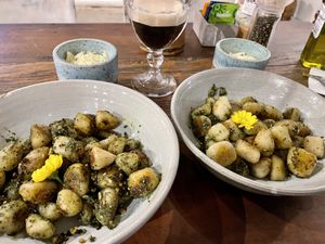 Gnocchi with pesto sauce with grated vegan cheese and mate. at Casa Graviola - Leblon in Rio De Janeiro