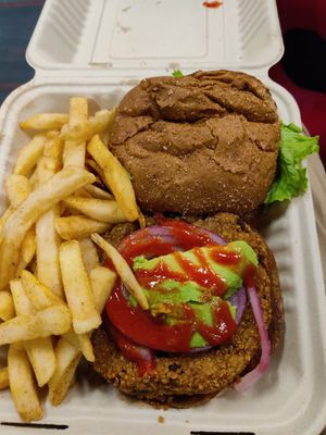 Veggie burger with fries at DFW - Twisted Root Burger - TA in Dallas