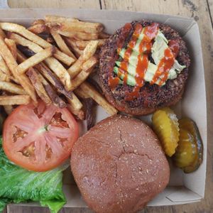 Vegabond, atomic pickles on the side at DFW - Twisted Root Burger - TA in Dallas