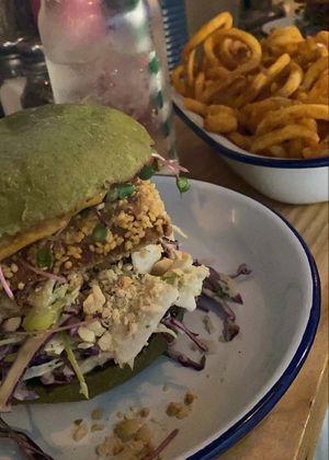 This was not the usual burger I would pick! But boy I’m glad I got it! It was delicious! And the curly fries were soo yum! Would happily drive to Nelson for this!  at Culture Burger Joint in Nelson