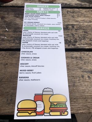 Backside of the vegan menue  at Culture Burger Joint in Nelson