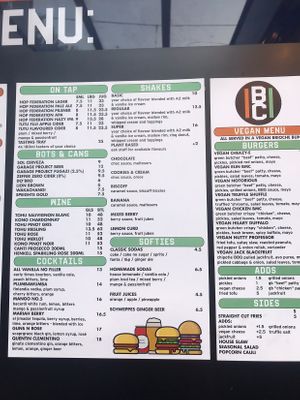 vegan menu and drinks menu also online  at Culture Burger Joint in Nelson