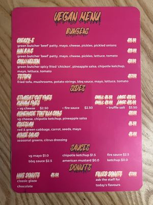SECRET vegan menu   at Culture Burger Joint in Nelson