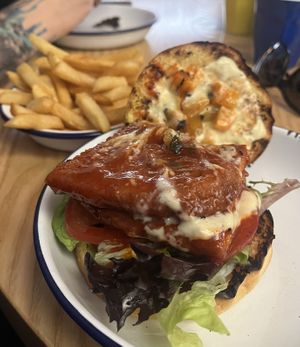 Inside the vegan chilli Nelson burgerr  at Culture Burger Joint in Nelson