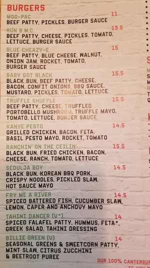 Burger Menu ~ Nov '18 at Culture Burger Joint in Nelson