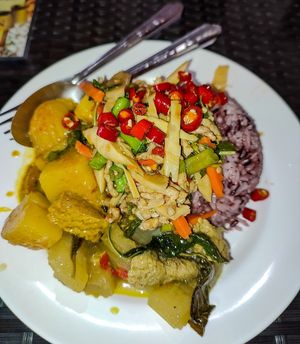 Massaman Curry with mixed veggies and bamboo at T&I Tien Sin in Pattaya