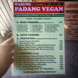 menu is in English! at Padang Vegan in Padangsambian