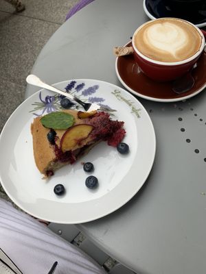 vegan cake & cappuccino  at W Filizance Cafe in Poznan