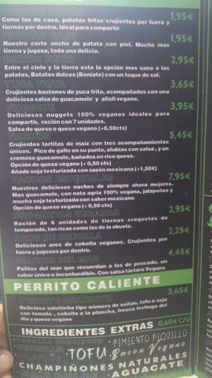 Menu at Veggie Burger in Vigo