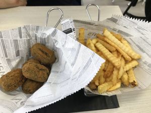 Croquetas y patatas  at Veggie Burger in Vigo