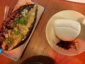 Vegan: Eggplant dengaku, vege croquette bao at Tatsu in Fortitude Valley