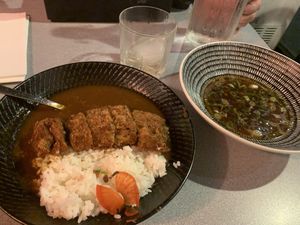  I got too excited and ate the agedashi tofu before taking the photo ^•^ so it’s just a photo of the broth and vegan katsu curry  at Tatsu in Fortitude Valley