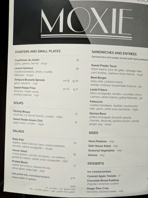 lunch menu at Moxie in Colorado Springs