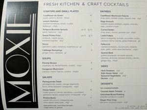 dinner menu at Moxie in Colorado Springs