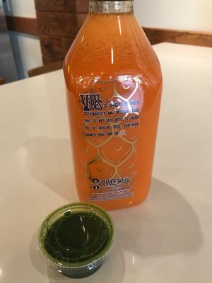 What’s Up Doc juice and wheatgrass juice   at JuiceVibes in Cary