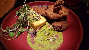 Polenta with fried oyster mushrooms at Justo Restaurant in Medellin