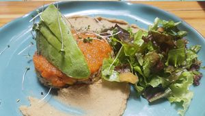 Quinoa cake at Justo Restaurant in Medellin