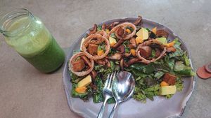 Salad and Smoothie at Justo Restaurant in Medellin