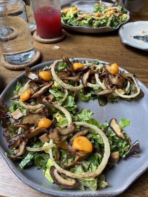 Salad with mushrooms, tofu   at Justo Restaurant in Medellin
