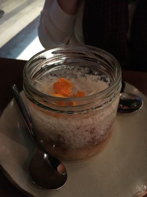 Dessert de tapioca at Justo Restaurant in Medellin